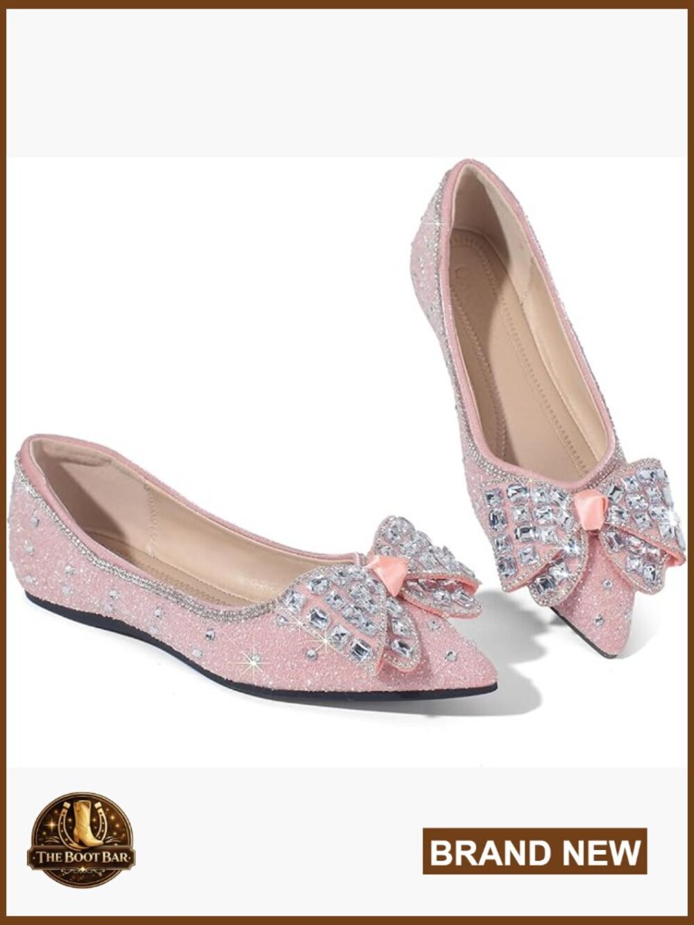 Sequins Diamond Bow Pointed Toe Ballet Flats Slip On Lightweight Dress Shoes
